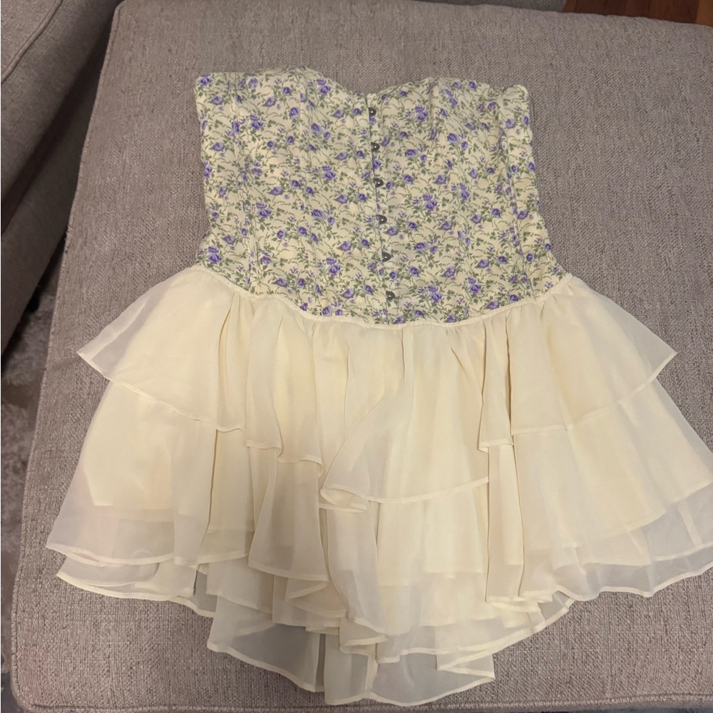 Strapless Floral Bustier with Cream Layered dress